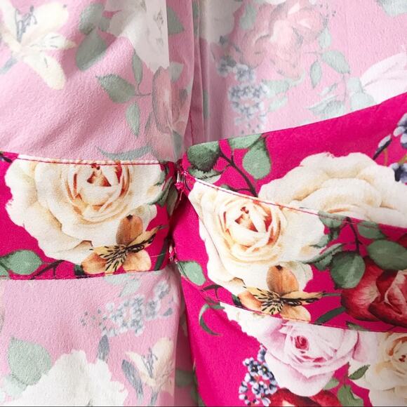 Valencia & Vine Floral Wrap Blouse Pink Puff Sleeve Preppy Twee Romantic Size M - Picture 8 of 12